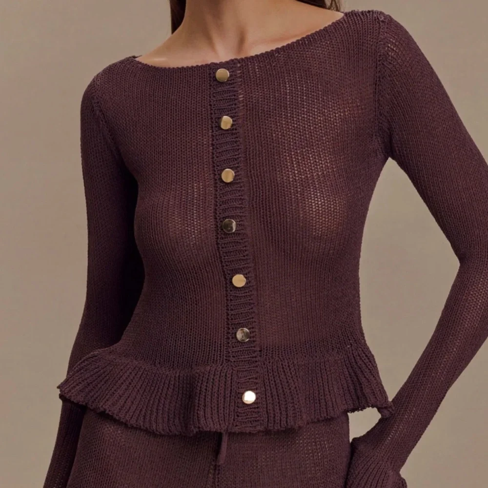 Meshki Plum Button-Front Knit Cardigan Set